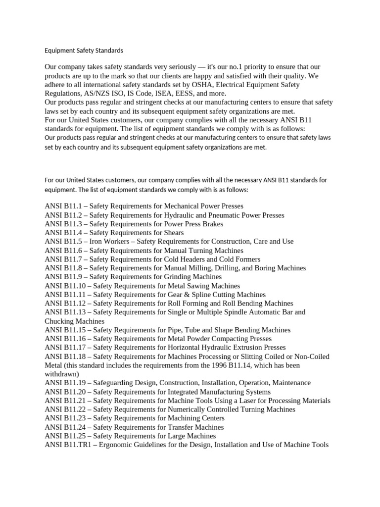 USA Equipment Safety Compliance Standards | PDF | Pricing | Breach Of ...