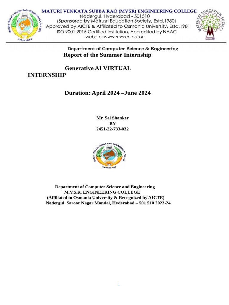 Generative AI Virtual Internship Report | PDF | Artificial Intelligence ...
