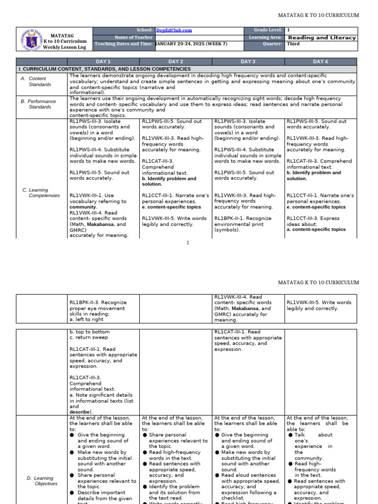 First Grade Reading Curriculum Overview | PDF | Reading Comprehension ...