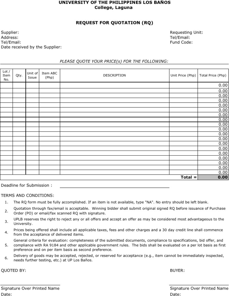 Request for quotation revised