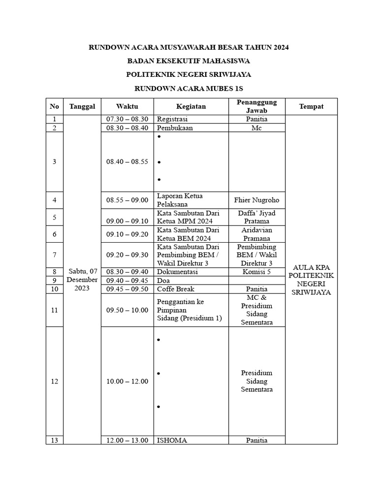 Rundown Mubes BEM 2024 Politeknik | PDF