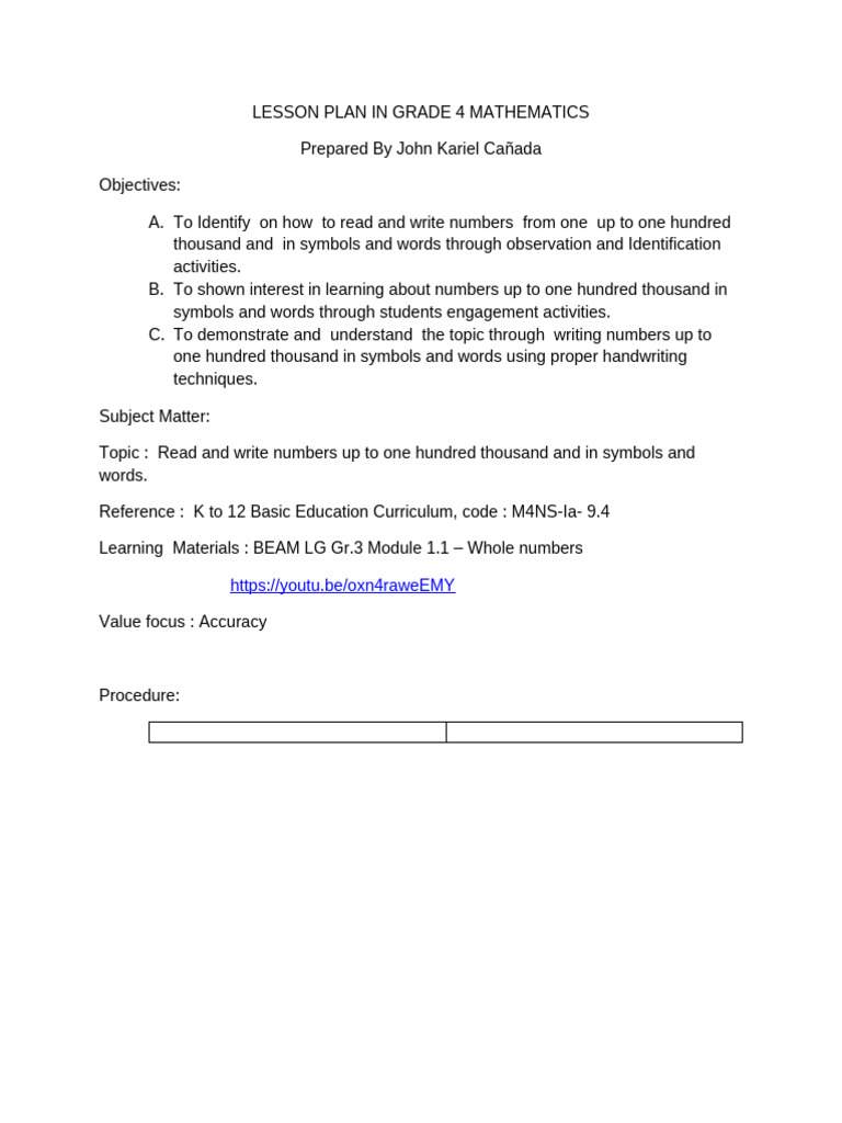 Lesson Plan in Grade 4 Mathematics JKC | PDF