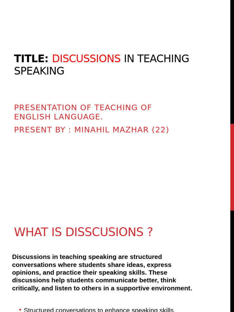 Enhancing Speaking Skills Through Discussions | PDF