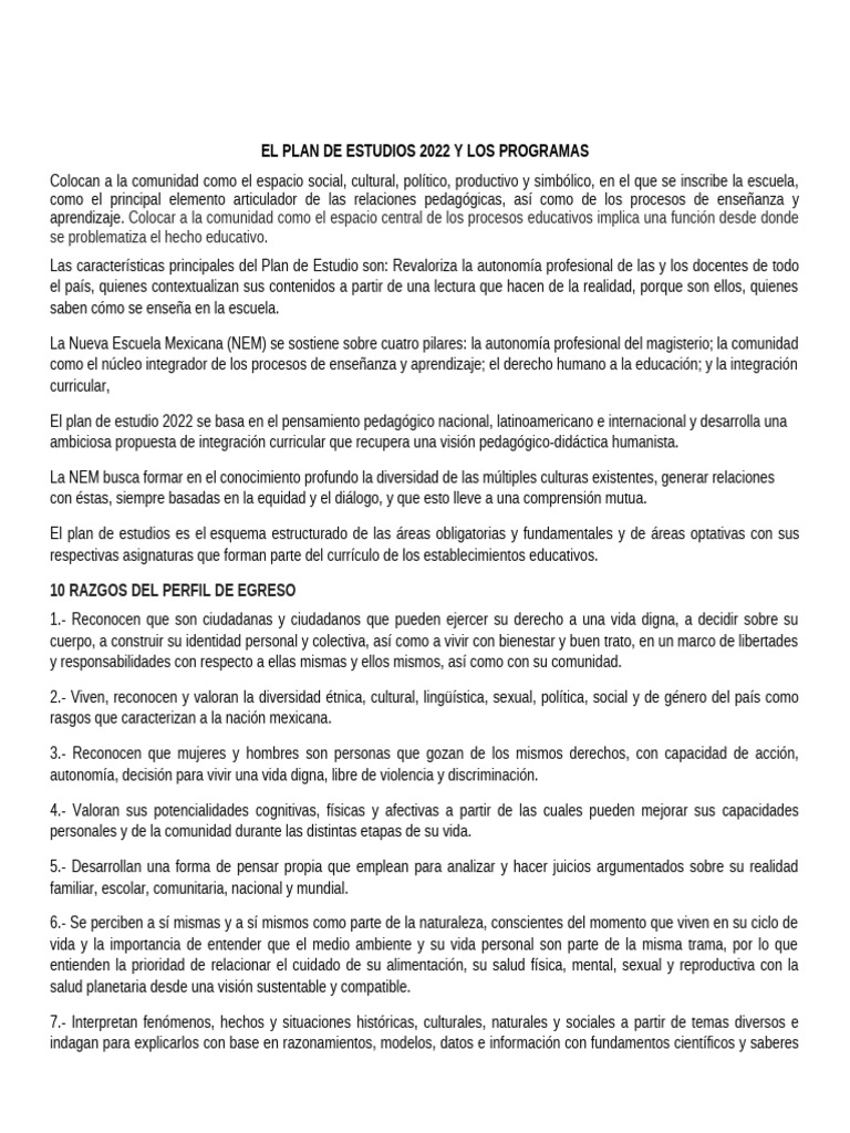 Plan de Estudios 2022: Nueva Escuela Mexicana | PDF | Aprendizaje ...