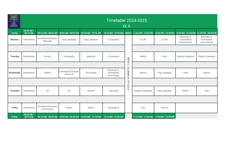 2024-2025 School Timetable IX A | PDF | Liberal Arts Education | Science