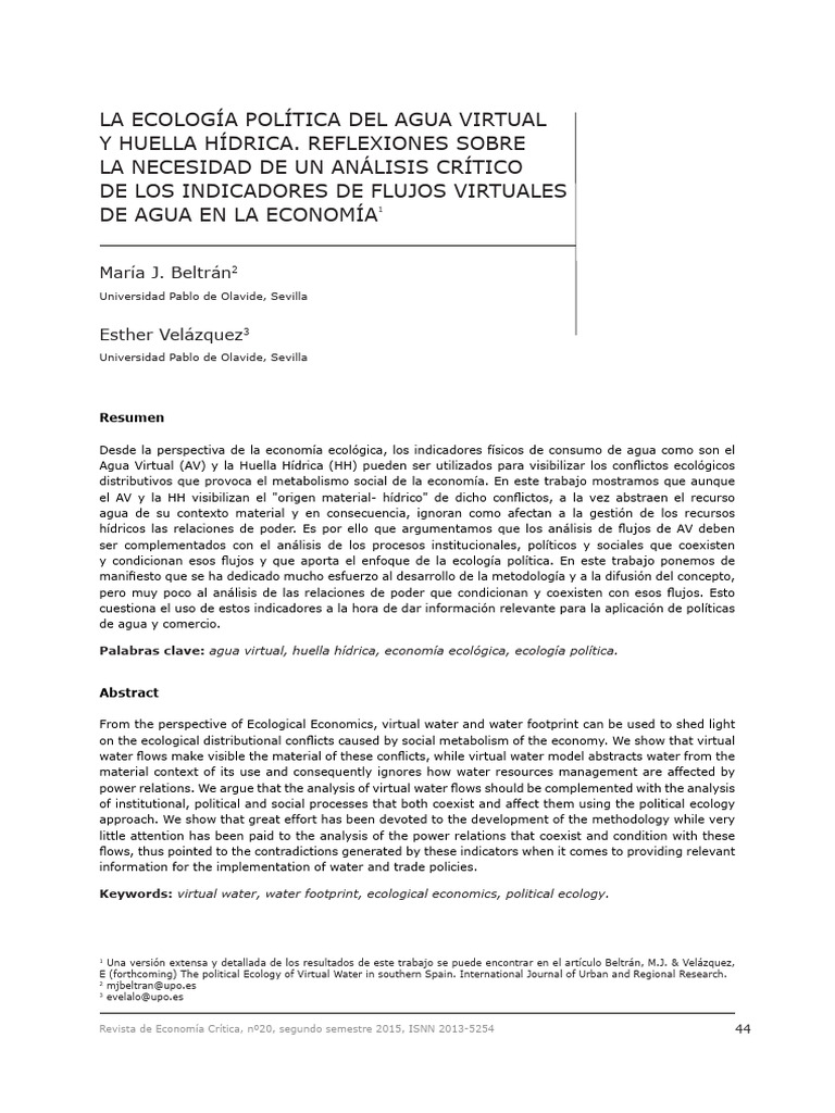 Ecología Política del Agua Virtual y Huella Hídrica | PDF | Agua ...