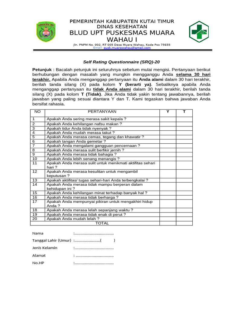 Kuesioner SRQ-20 untuk Kesehatan Mental | PDF