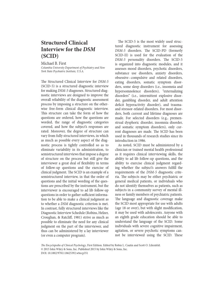 Overview of SCID-5 Diagnostic Interview | PDF | Diagnostic And ...