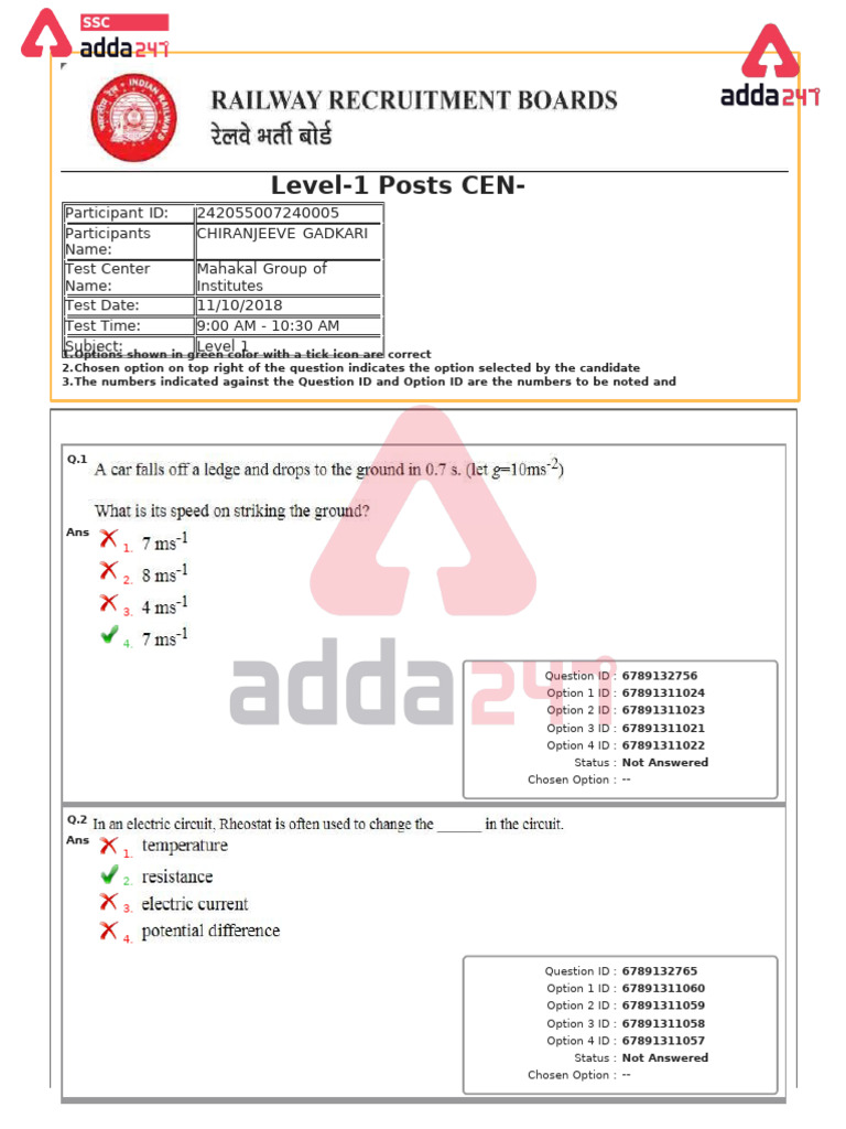 RRB Group D 2018 Question Paper | PDF