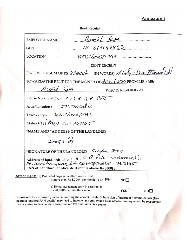 Rent Receipt April to March | PDF