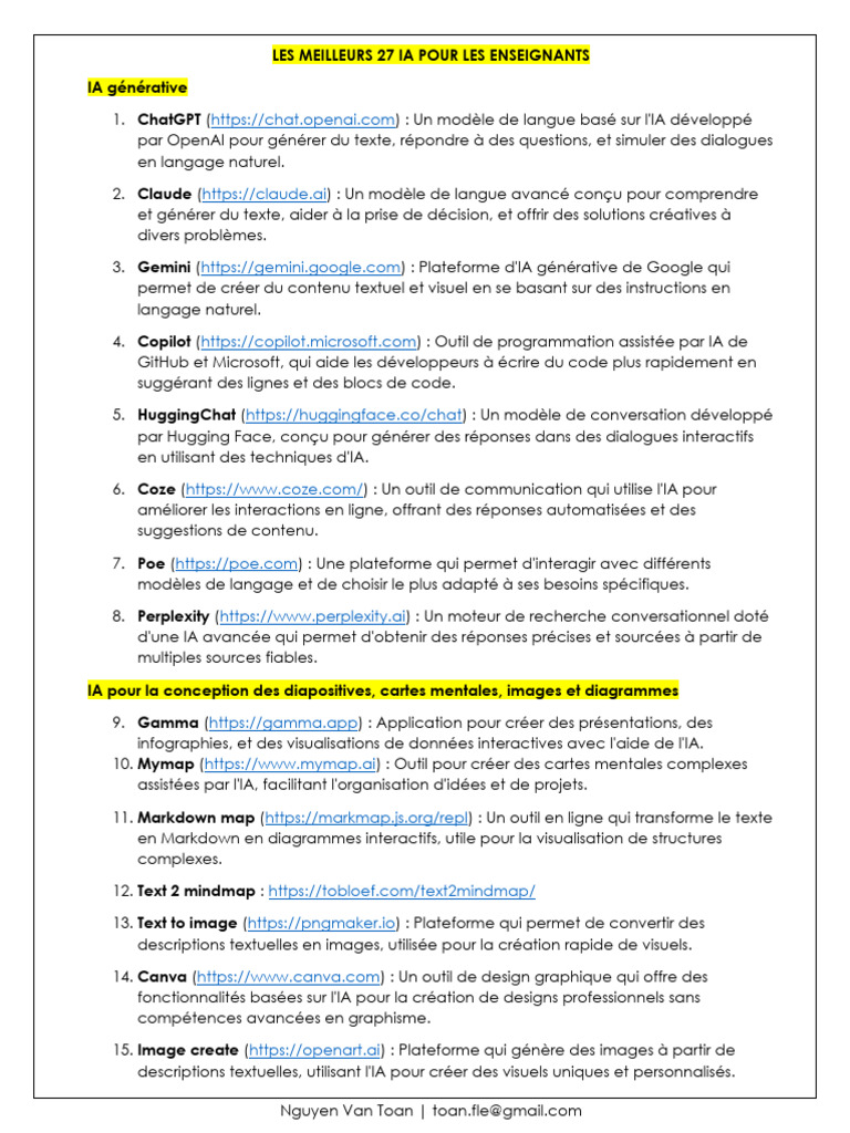 27 Outils IA Indispensables pour Enseignants | PDF | Intelligence ...