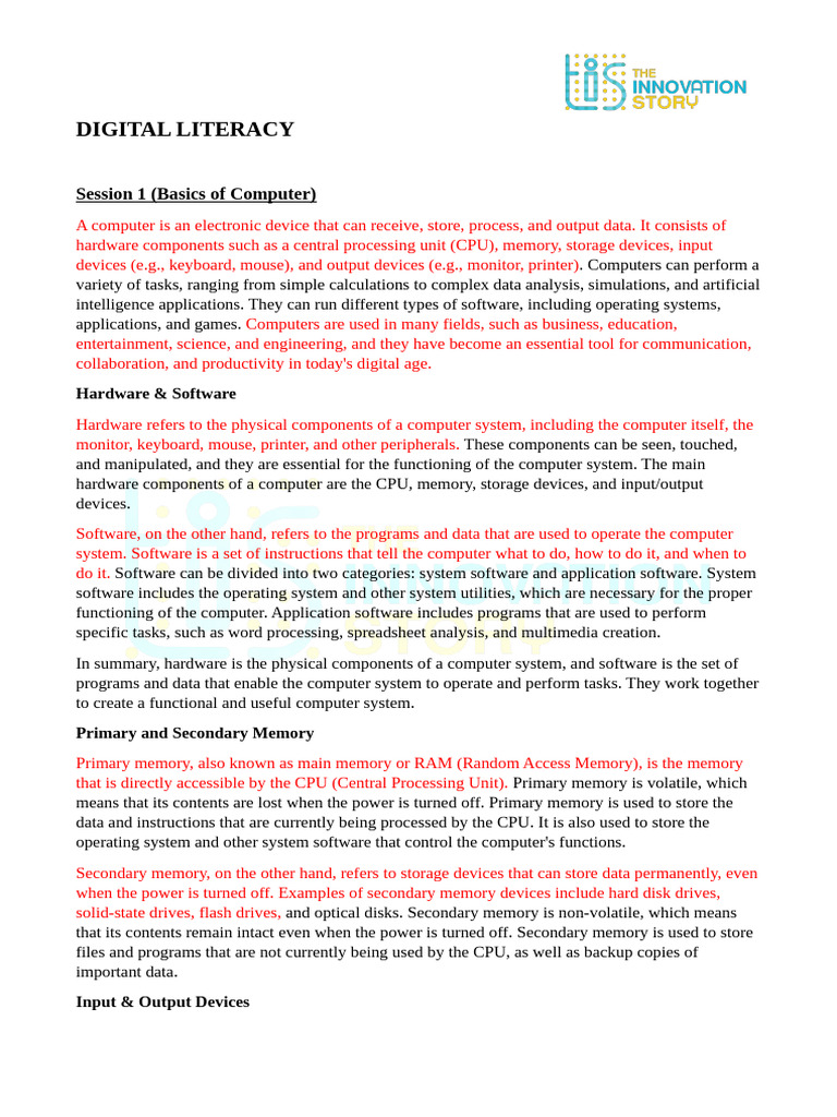 Mentor Handbook - Digital Literacy | PDF | Computer Data Storage ...
