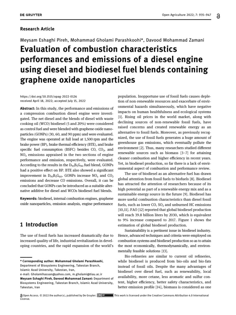 Engine Performance with Biodiesel and GONPs | PDF | Biodiesel | Diesel Fuel