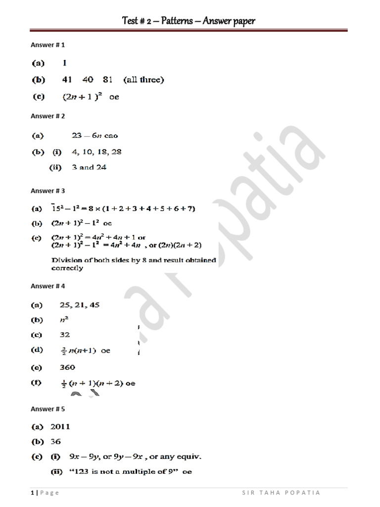 Test # 2 - Patterns - Answer | PDF