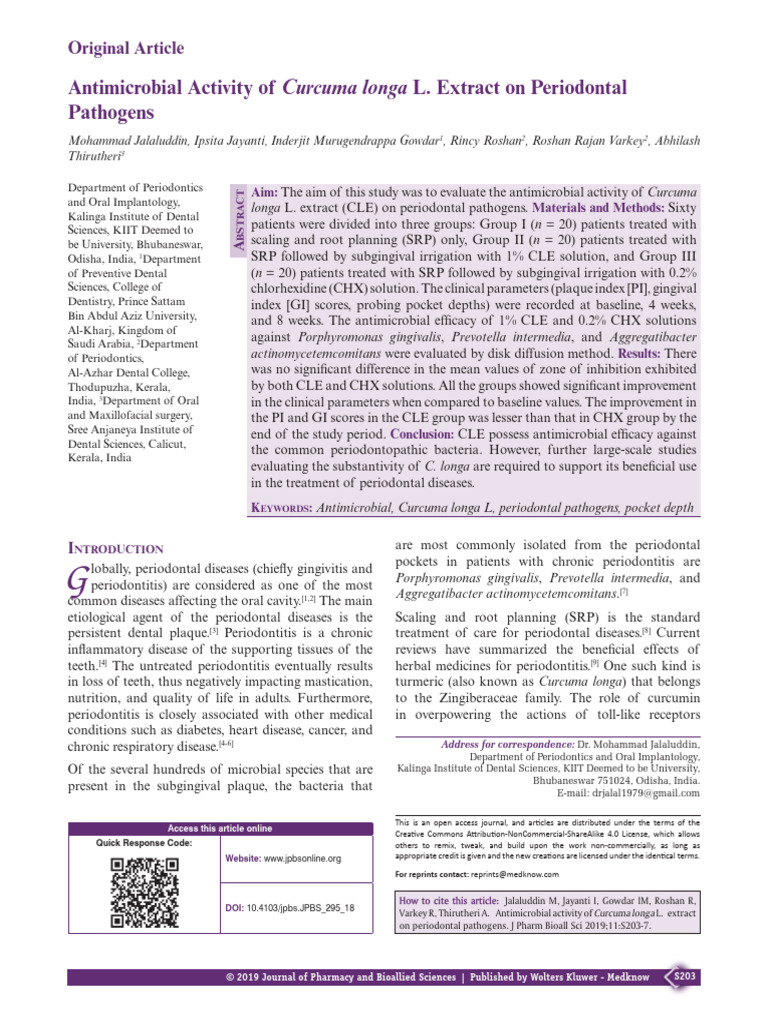 Curcuma longa Extract's Antimicrobial Impact | PDF | Periodontology ...