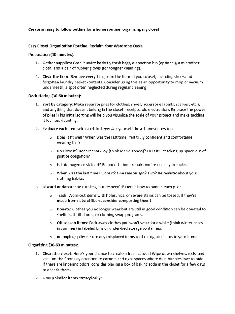 Create An Easy To Follow Outline For A Home Routine | PDF | Clothing ...