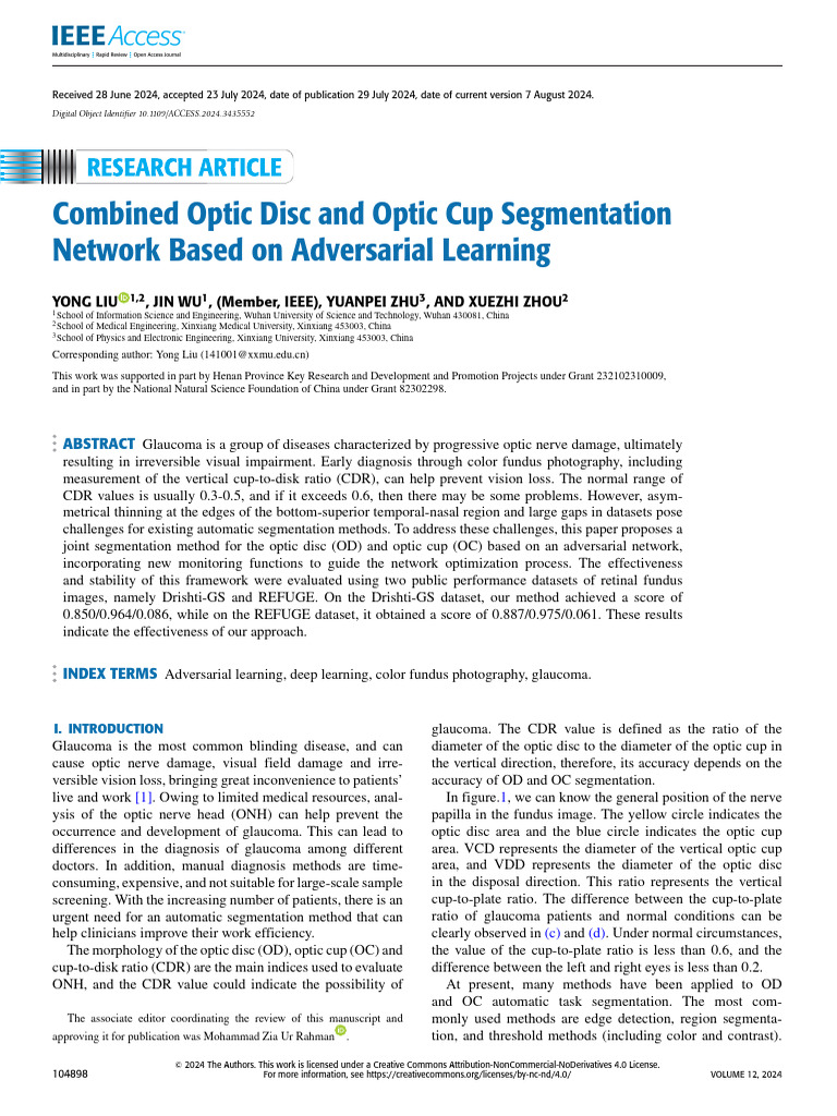 Combined Optic Disc and Optic Cup Segmentation Network Based On ...