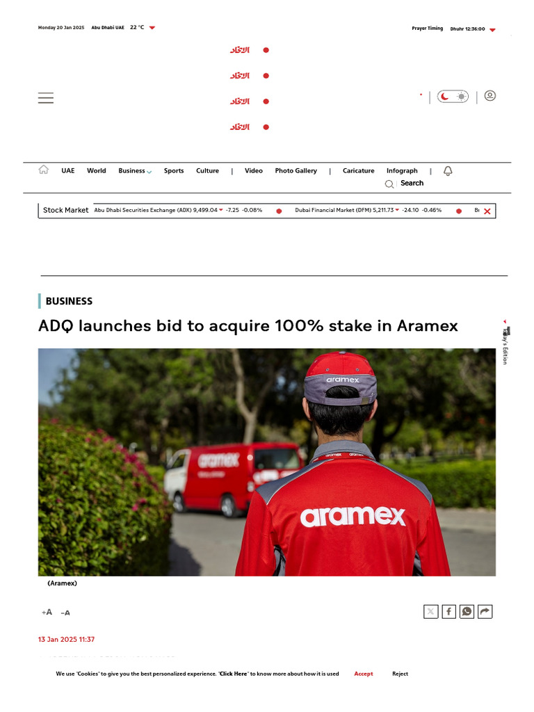 ADQ Bids for 100% Stake in Aramex | PDF | United Arab Emirates | Economies