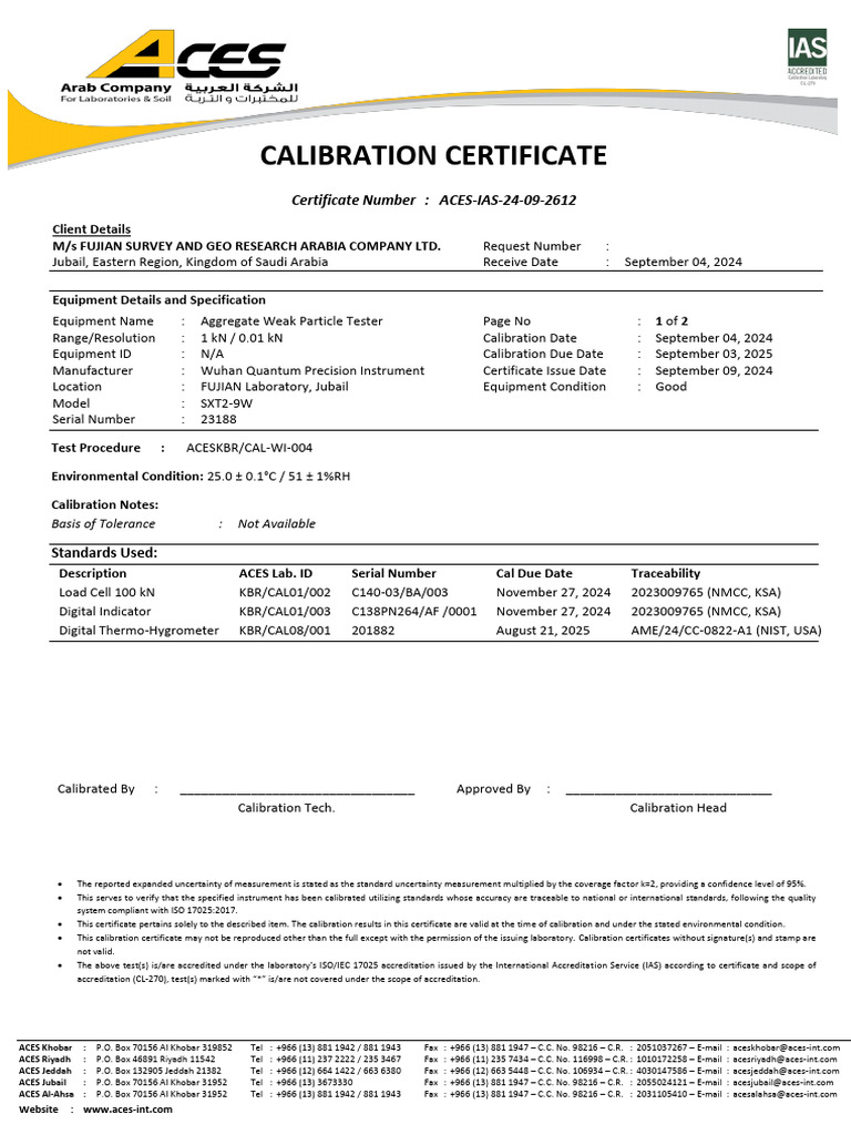 ACES-IAS-24-09-2612 Aggregate Weak Particle Tester | PDF | Calibration ...