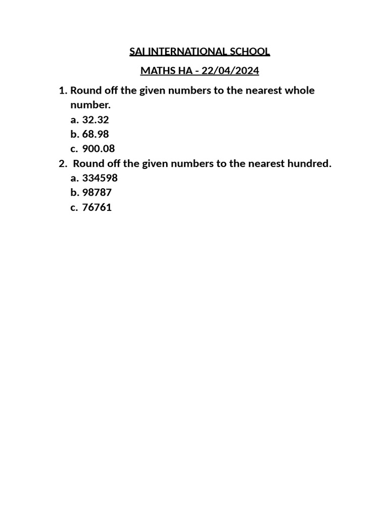 Maths Rounding Exercises | PDF