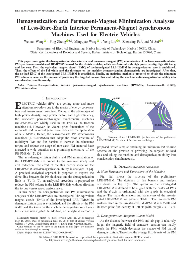 Demagnetization in Less-Rare-Earth PM Motors | PDF | Magnetization ...