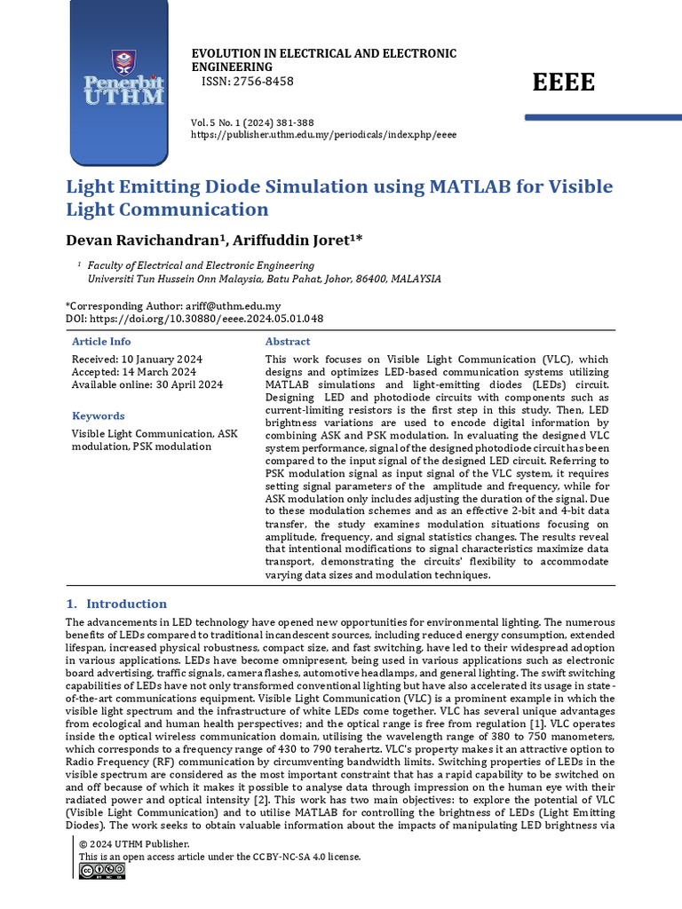 LED-Based VLC System Simulation | PDF | Modulation | Light Emitting Diode