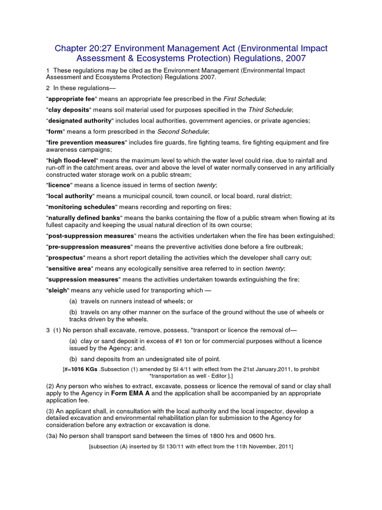 EMA (Statutory Instrument 7 of 2007 - Environmental Management ...