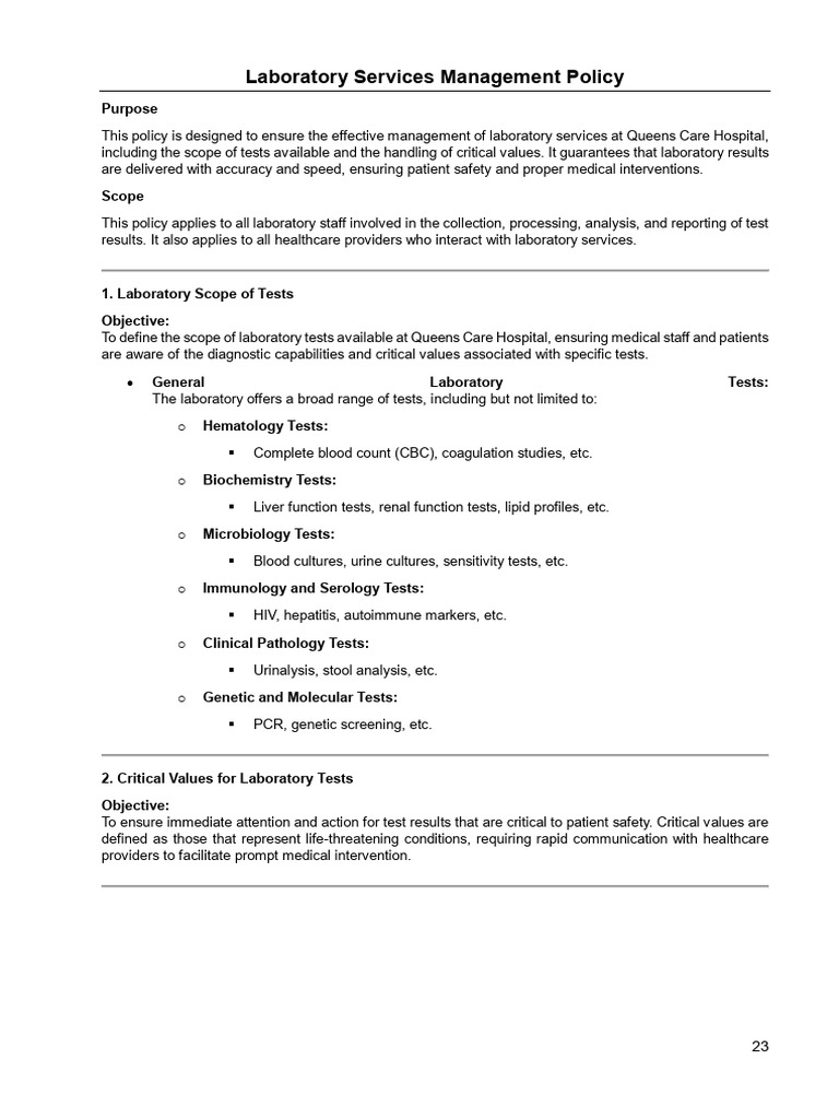 Laboratory Services Management Policy | PDF