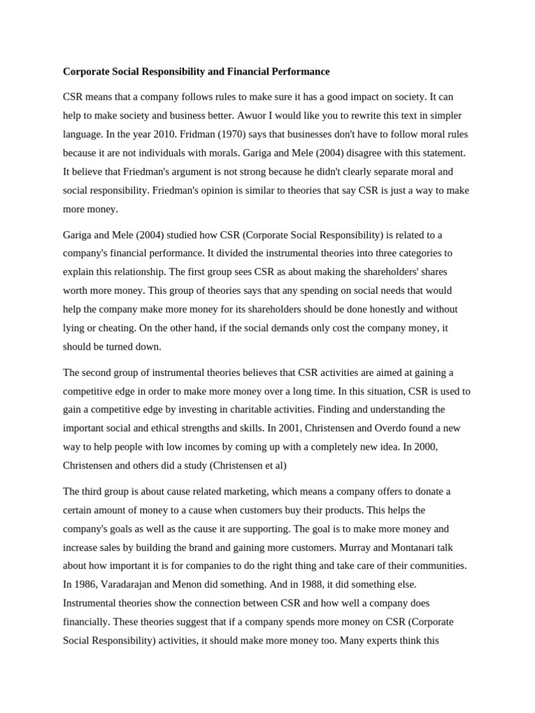 CSR's Impact on Financial Performance | PDF | Corporate Social ...