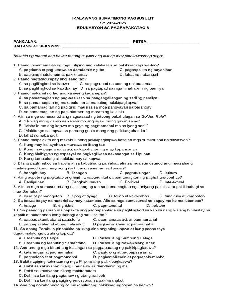 2nd Summative Test in ESP | PDF