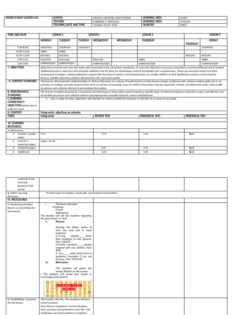 MPR-DLL-Q1 W9 Oct 23-27, 2023 | PDF | Learning | Emotions