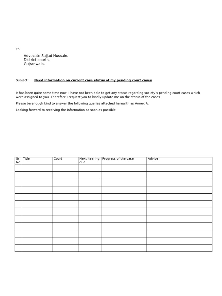 Need Information On Current Case Status of My Pending Court Cases | PDF