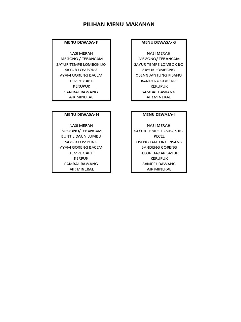 Pilihan Menu Makanan Dewasa Sehat | PDF