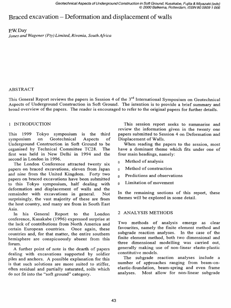 Braced Excavations and Wall Deflection | PDF | Deep Foundation | Finite ...