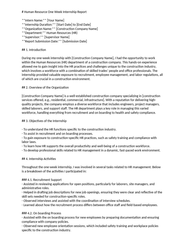 HR Internship Report in Construction Industry | PDF | Human Resource ...