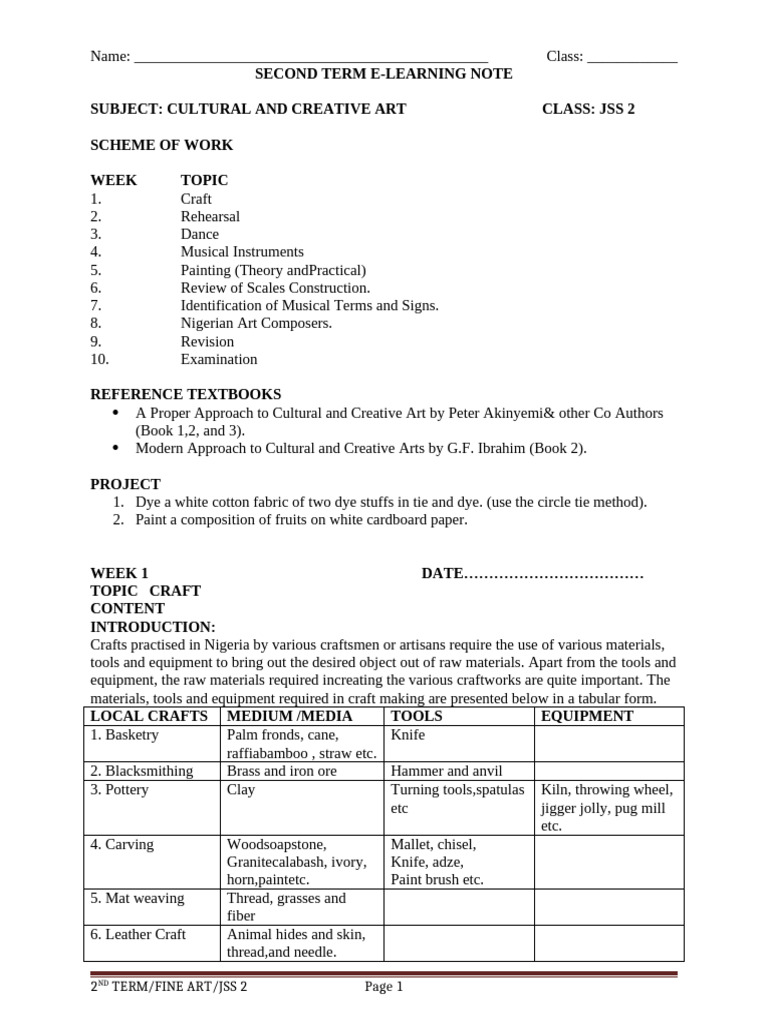 JSS 2 Cultural & Creative Art Notes | PDF | Musical Instruments ...