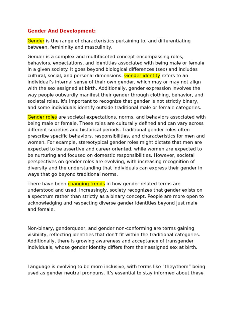 Gender and Development: Key Concepts and Initiatives | PDF | Domestic ...