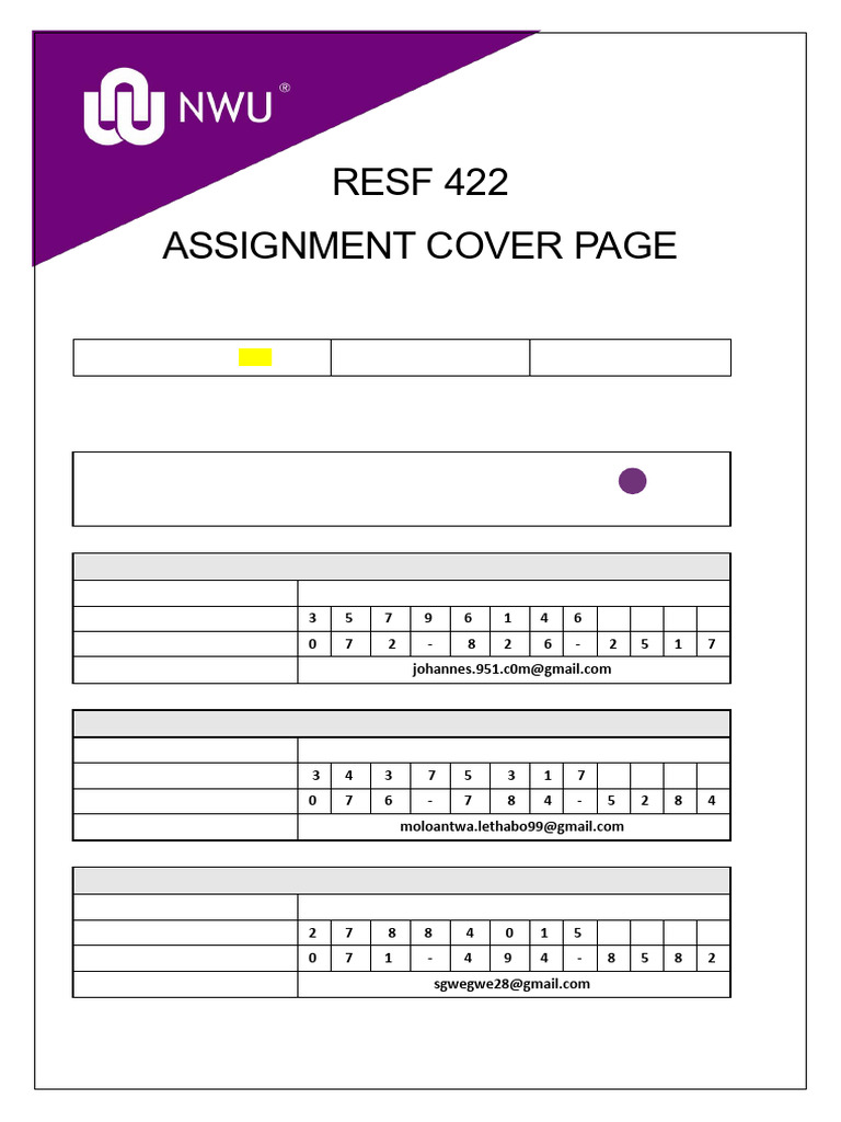 NWU Assignment Cover Page Template | PDF | Sampling (Statistics ...