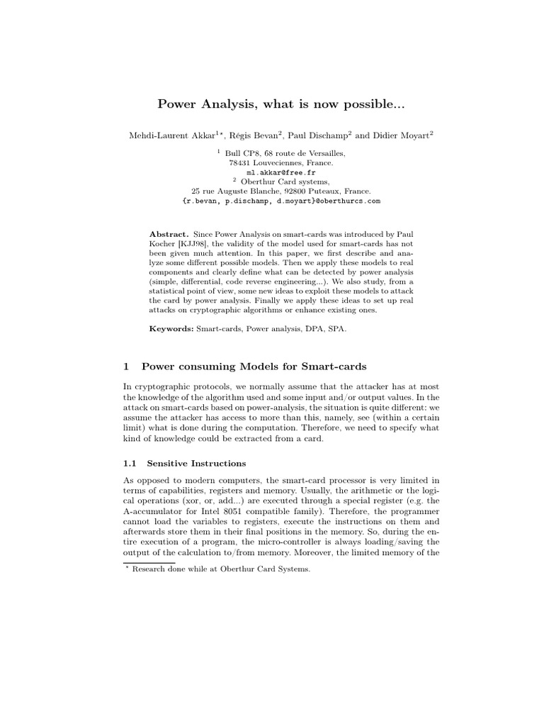Power Analysis Models for Smart-Cards | PDF | Central Processing Unit ...