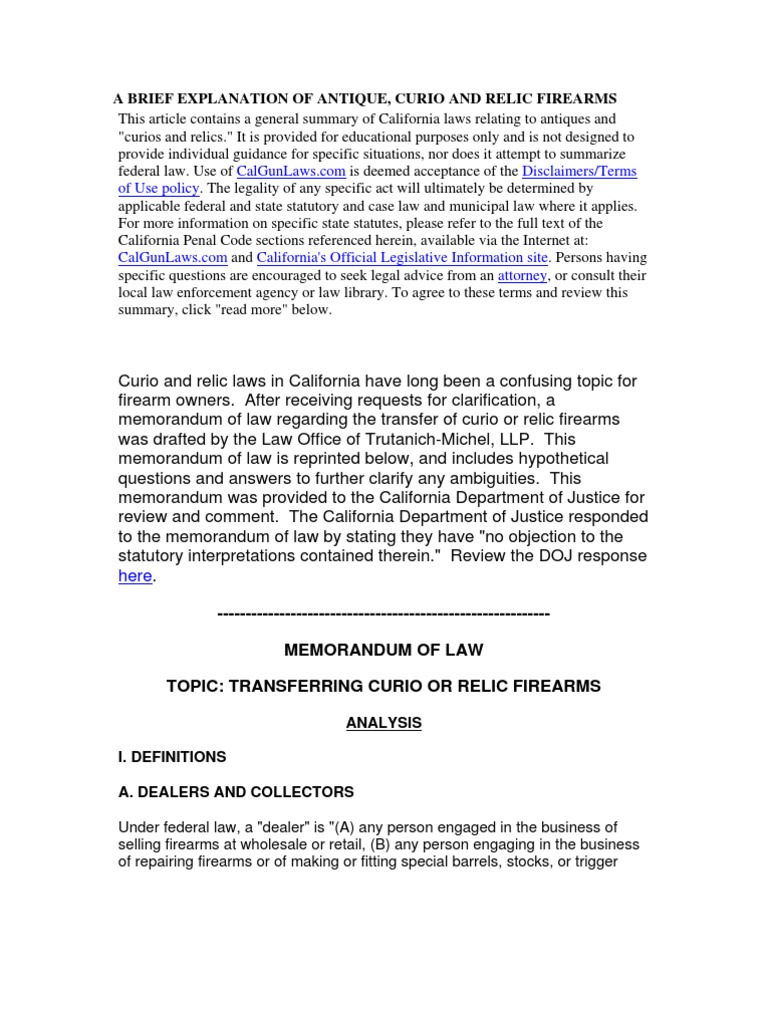 California's curio and relic firearm laws explained | PDF | Concealed ...
