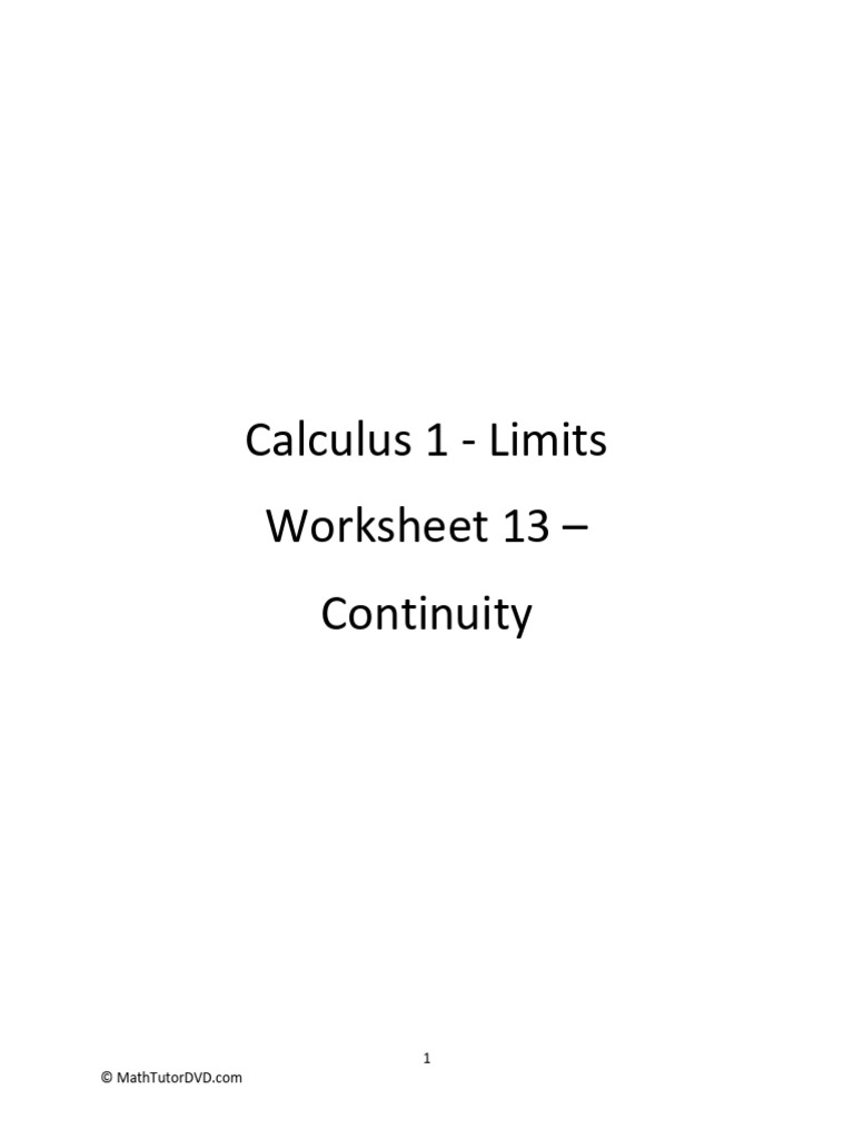 Calculus+1+ +Limits+ +Worksheet+13+ +Continuity | PDF | Factorization ...