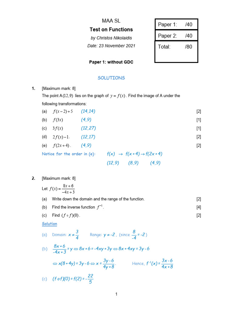 TEST 7. Functions (SOLUTIONS) | PDF | Asymptote | Mathematical Objects