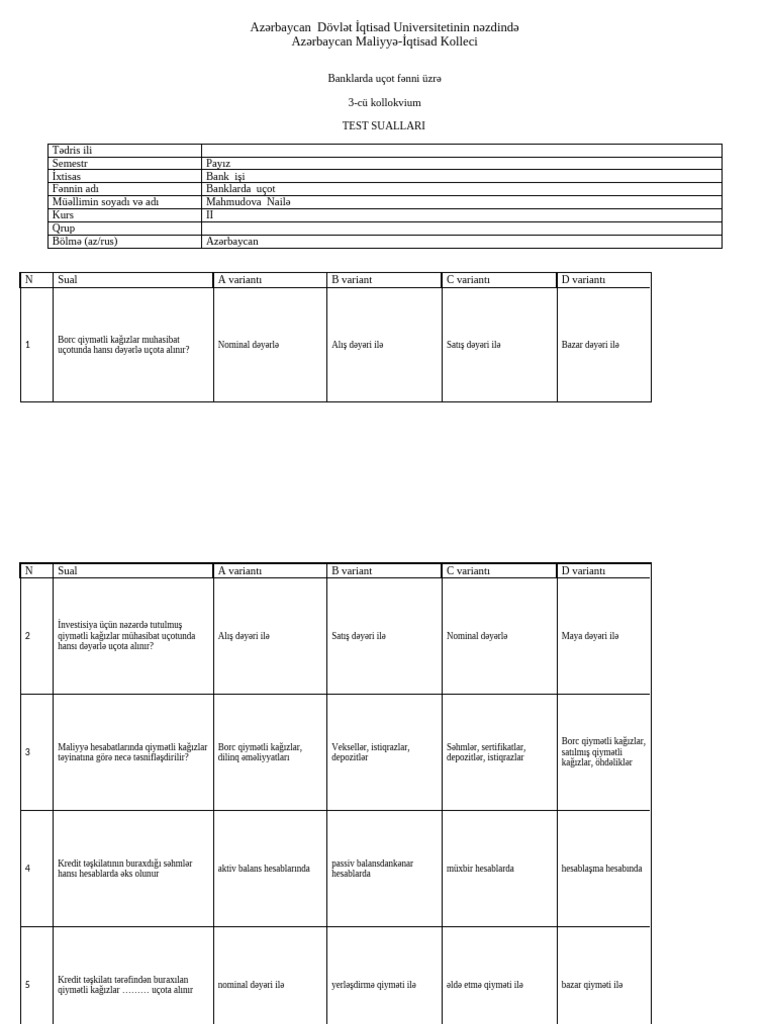 Banklarda Uçot Fenni - 3 Kol | PDF