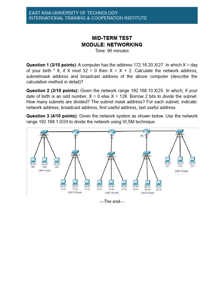 Mid-Term Test. EAUT. Networking | PDF