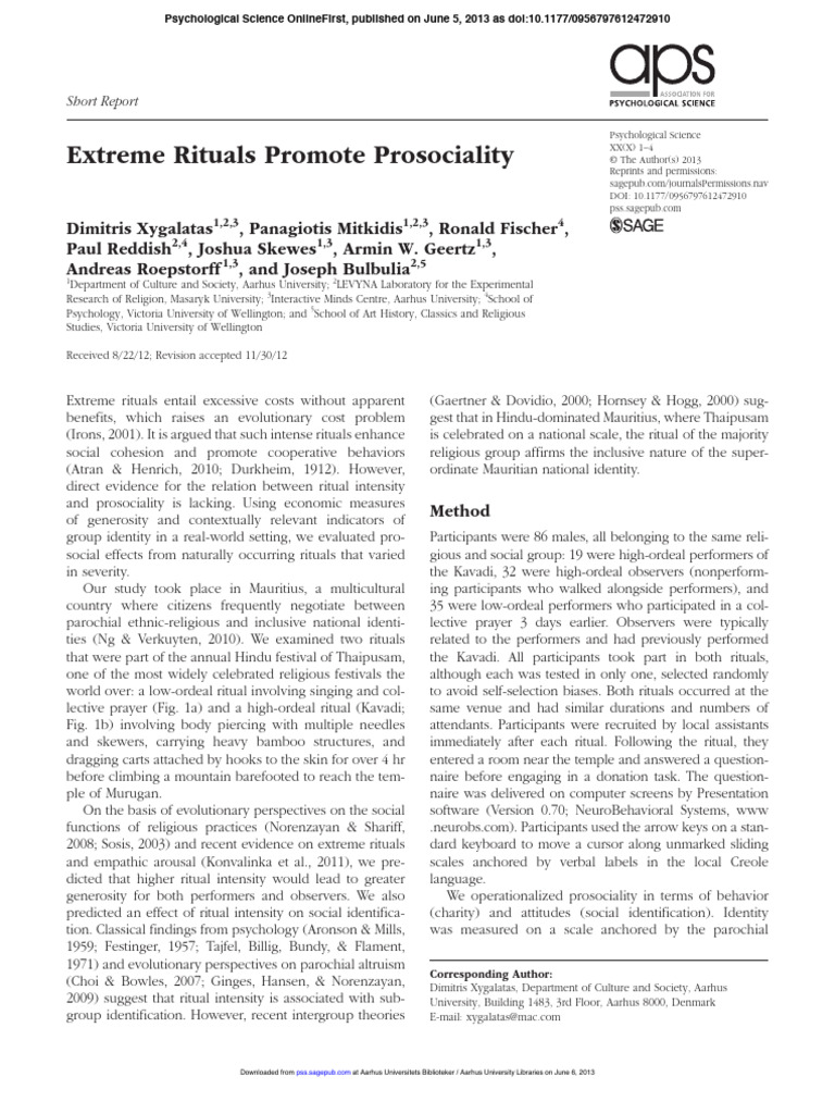 Extreme Rituals Promote Prosociality | PDF | Social Psychology | Psychology