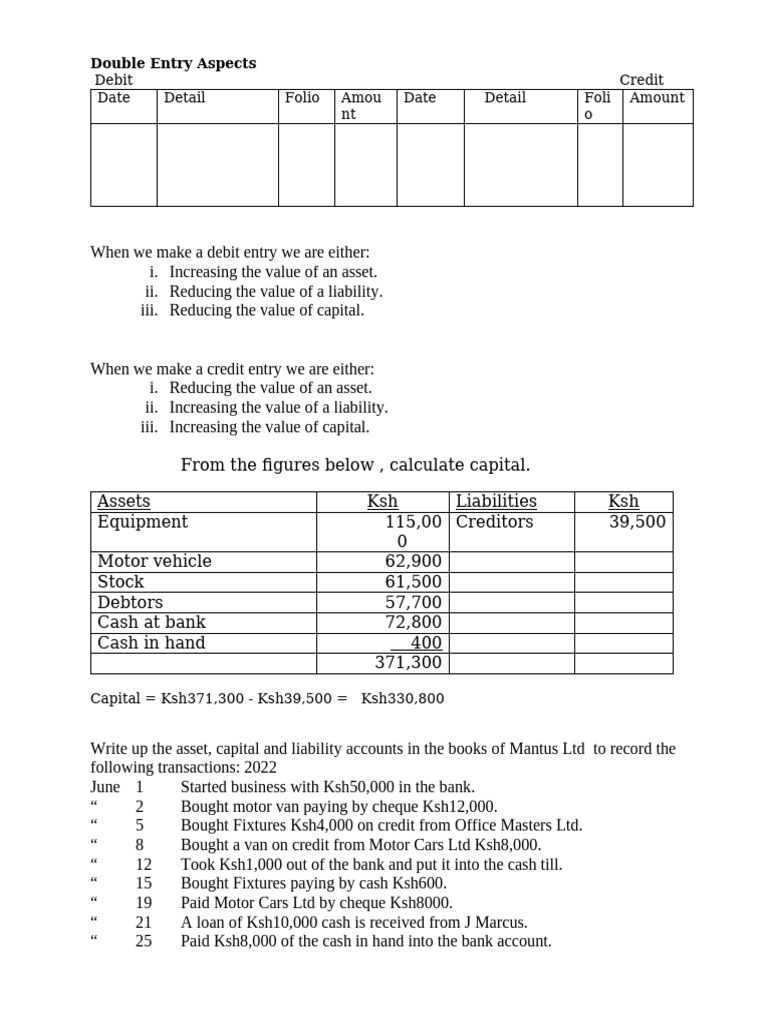 Double Entry & Ledger Exercises CICT 2 | PDF | Debits And Credits ...