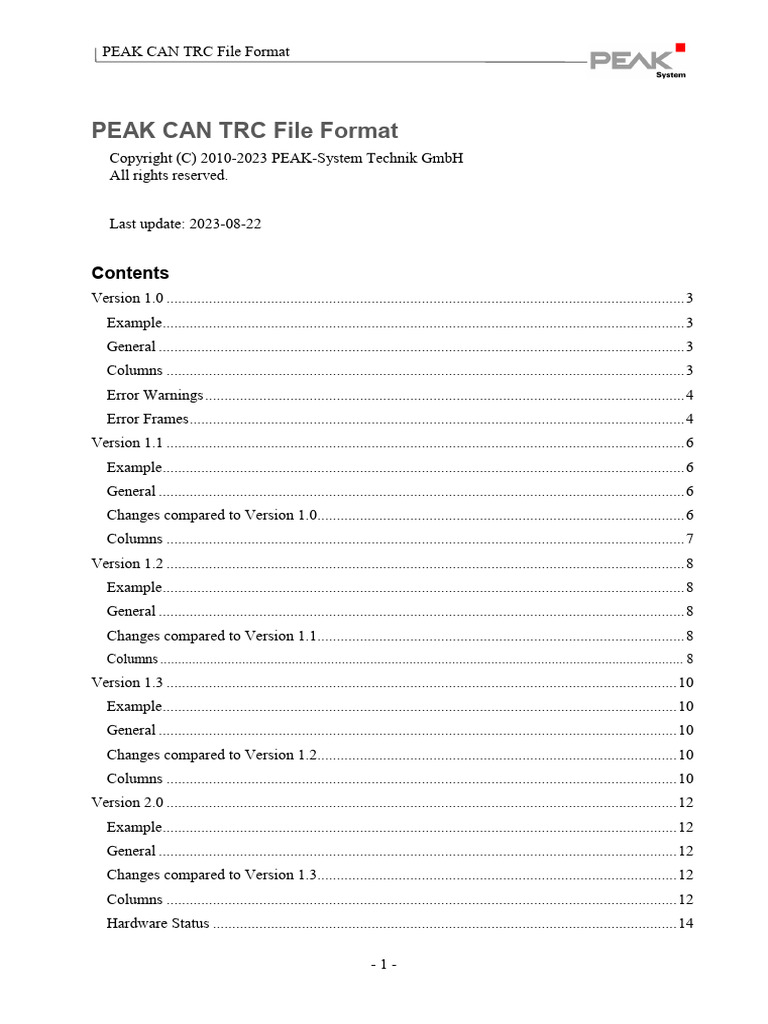PEAK CAN TRC File Format | PDF | Bit Rate | Computer Architecture