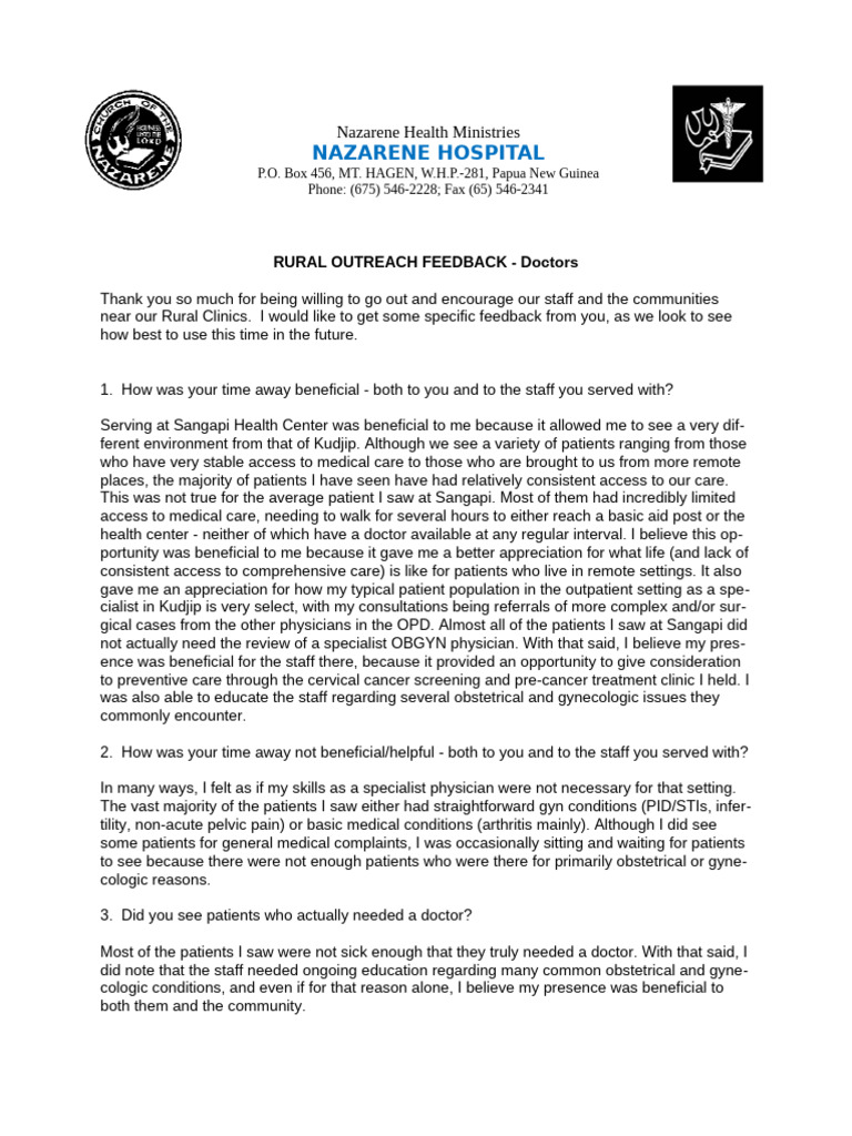 Rural Outreach Feedback - Sangapi 2021 Myatt | PDF | Childbirth ...