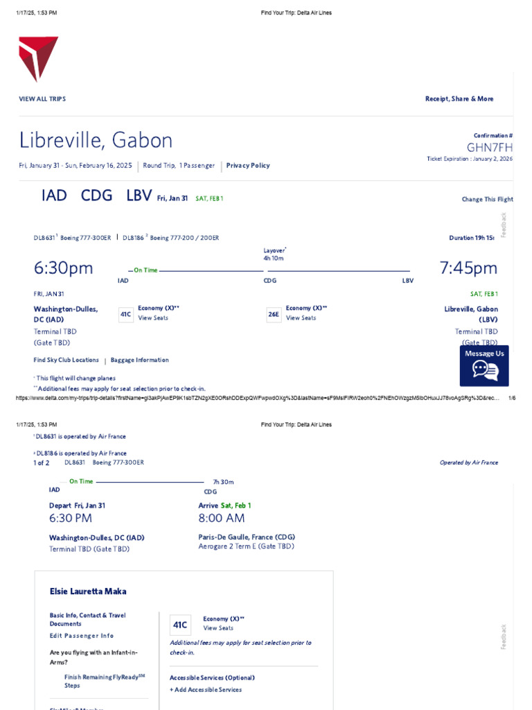 Delta Flight Itinerary: IAD to LBV | PDF | Aviation | Transport