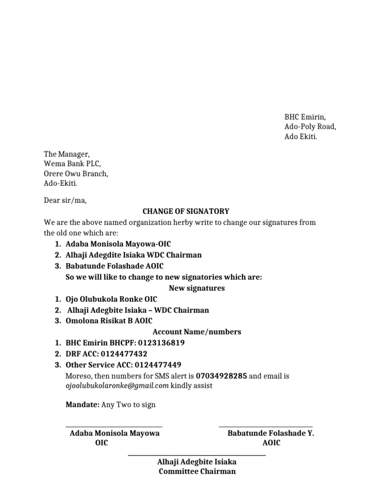 Change of Signatory Notification | PDF
